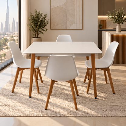 Home Centre Meadow 4-Seater Wooden Top Dining Set – White & Natural