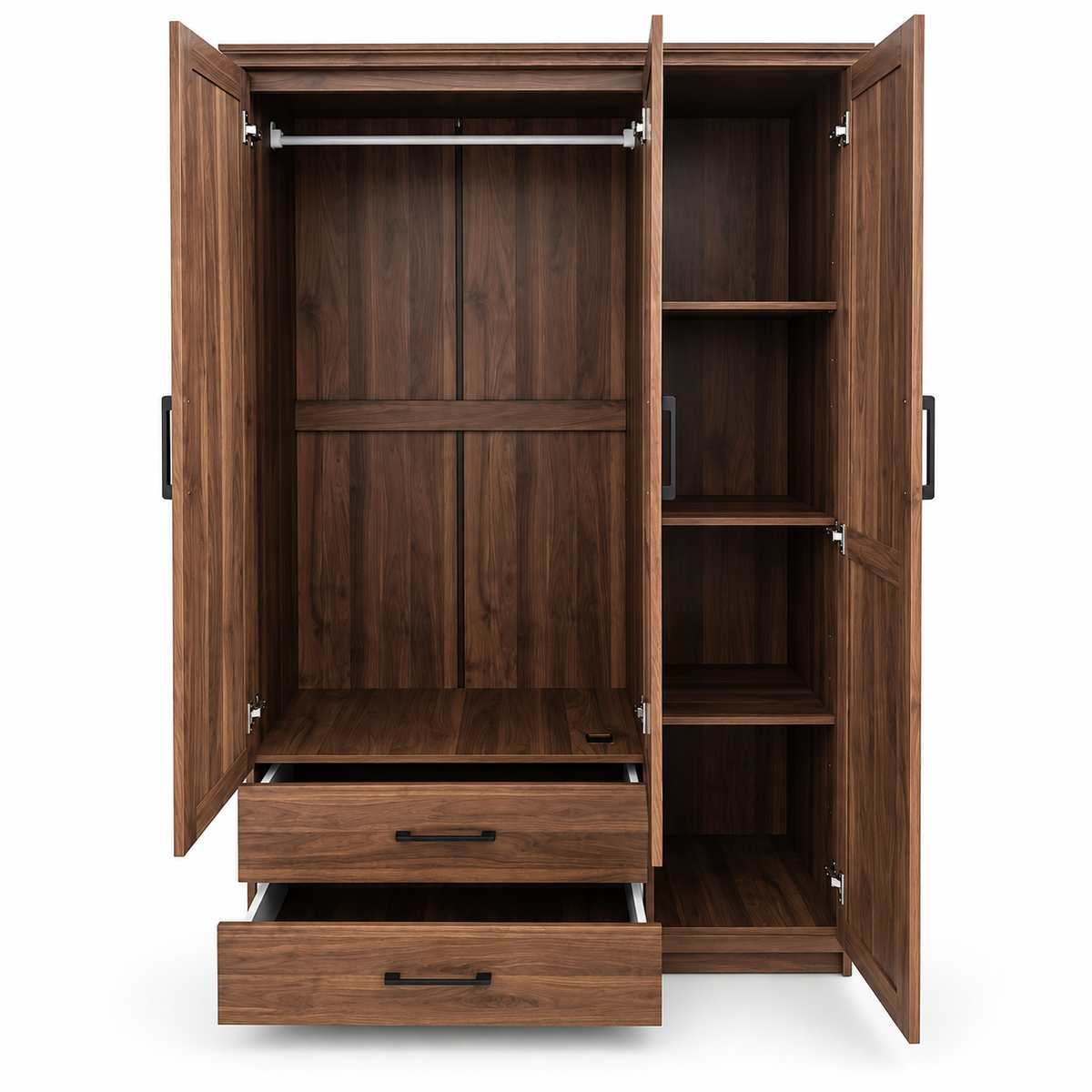 PAN Home Malathi 3-Door Wardrobe with Mirror & 2 Drawers – Walnut