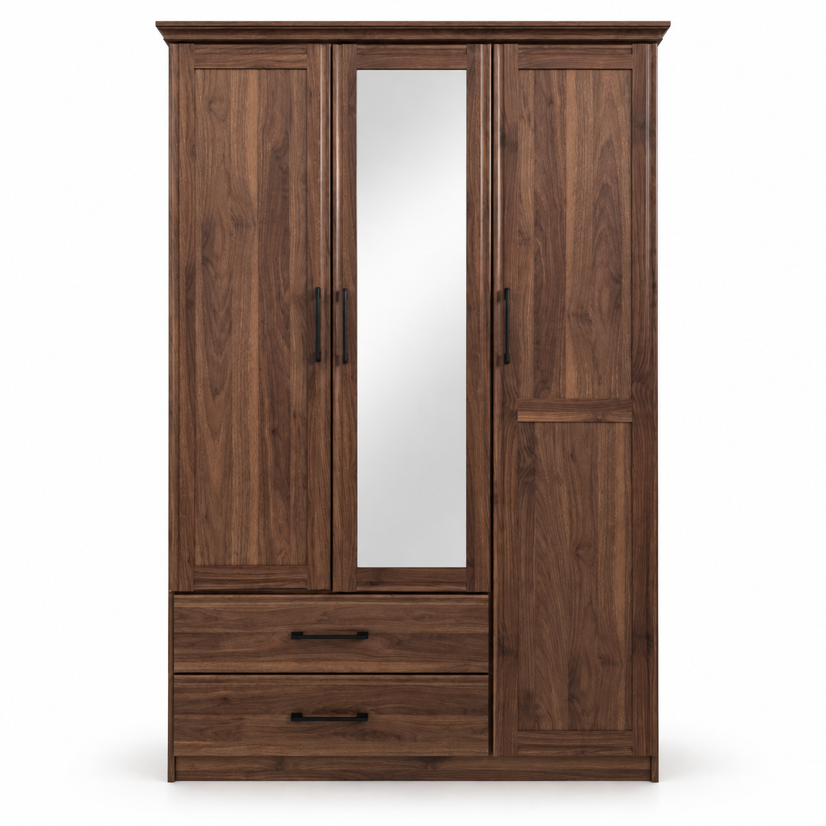 PAN Home Malathi 3-Door Wardrobe with Mirror & 2 Drawers – Walnut