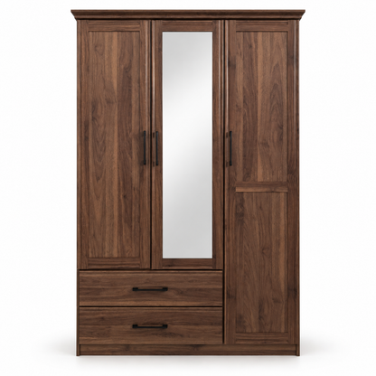 PAN Home Malathi 3-Door Wardrobe with Mirror & 2 Drawers – Walnut
