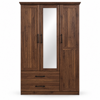 PAN Home Malathi 3-Door Wardrobe with Mirror & 2 Drawers – Walnut