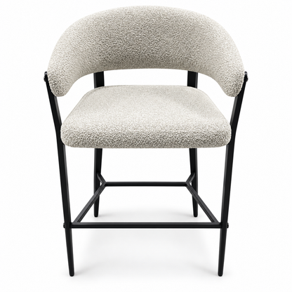 PAN Home Erwan Bouclé Bar Chair with Curved Backrest – Beige & Black