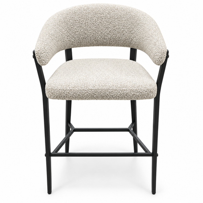 PAN Home Erwan Bouclé Bar Chair with Curved Backrest – Beige & Black