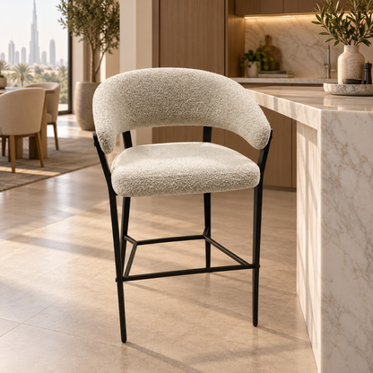 PAN Home Erwan Bouclé Bar Chair with Curved Backrest – Beige & Black
