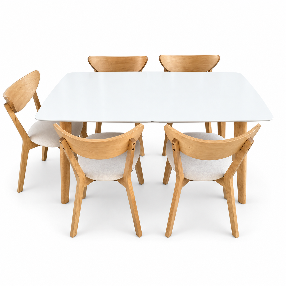 Home Box Cameroon NXT 7-Piece 6-Seater Dining Set – Natural Wood & Beige