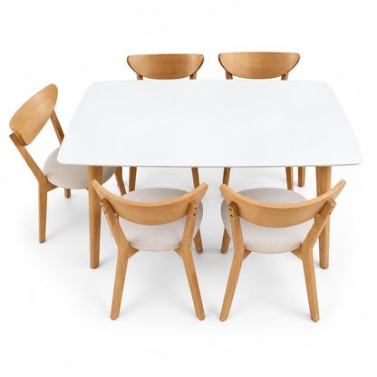 Home Box Cameroon NXT 7-Piece 6-Seater Dining Set – Natural Wood & Beige