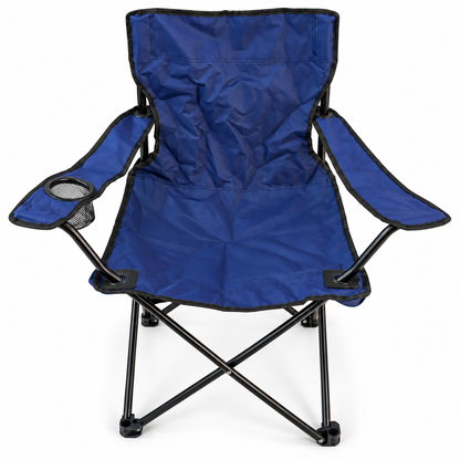 Portable Folding Camping Chair with Armrests & Cup Holder – Blue