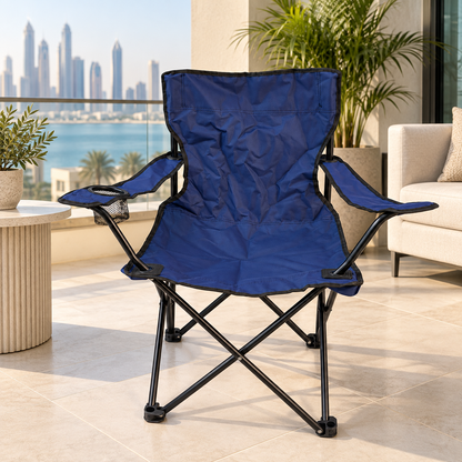 Portable Folding Camping Chair with Armrests & Cup Holder – Blue