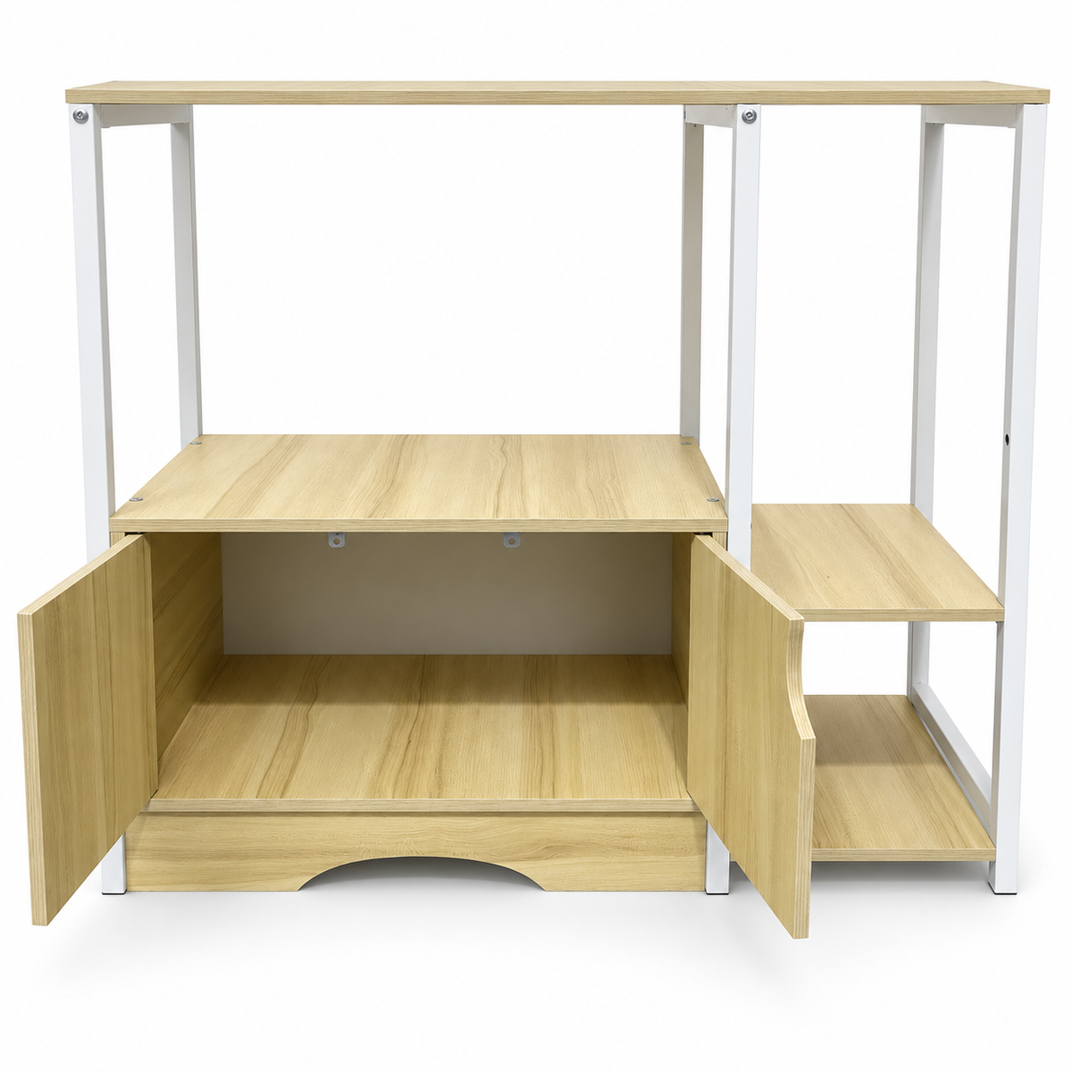 Freestanding Kitchen Storage Cabinet & Microwave Stand with Shelves – Light Oak & White