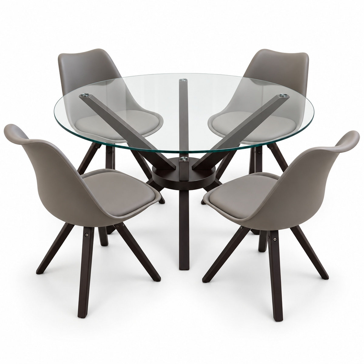 Home Box 4-Seater Round Glass Dining Set with Grey Chairs – Black