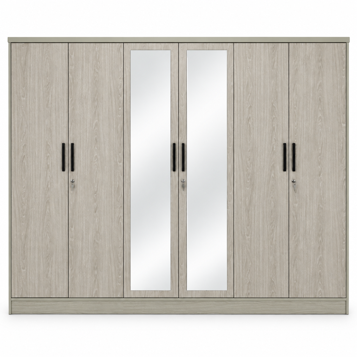 Home Box Liora King Bedroom Set with Mattress & 6-Door Mirrored Wardrobe – 180 × 200 cm – Light Oak
