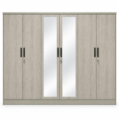 Home Box Liora King Bedroom Set with Mattress & 6-Door Mirrored Wardrobe – 180 × 200 cm – Light Oak