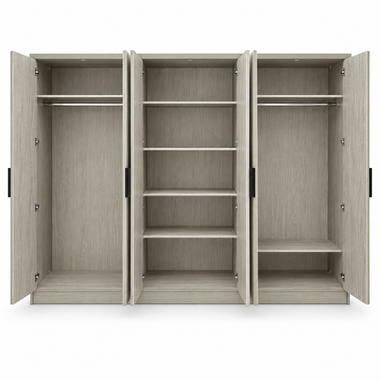 Home Box Liora King Bedroom Set with Mattress & 6-Door Mirrored Wardrobe – 180 × 200 cm – Light Oak