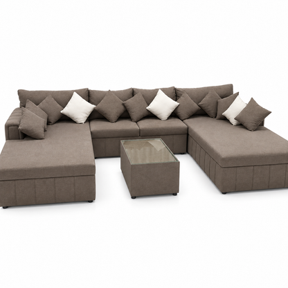 PAN Home Verona Large U-Shaped Sectional Sofa with Double Chaise & Glass-Top Coffee Table – Taupe