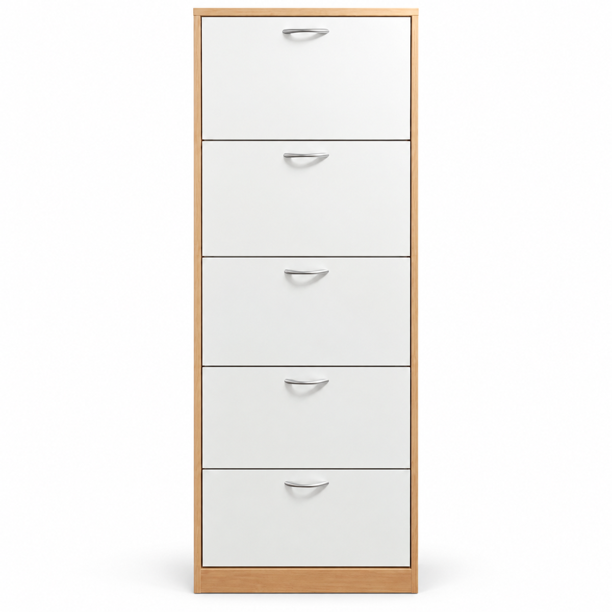 PAN Home Whitmor 30-Pair Shoe Rack with 5 Drawers – White & Natural