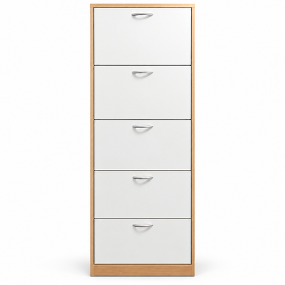 PAN Home Whitmor 30-Pair Shoe Rack with 5 Drawers – White & Natural