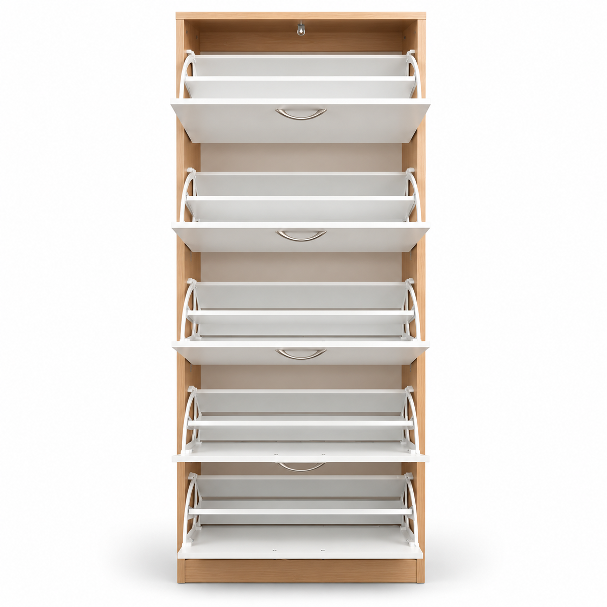 PAN Home Whitmor 30-Pair Shoe Rack with 5 Drawers – White & Natural