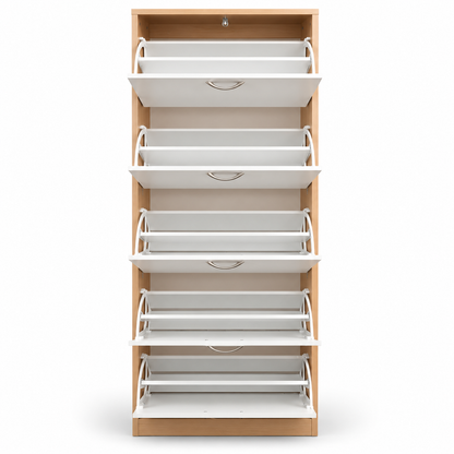PAN Home Whitmor 30-Pair Shoe Rack with 5 Drawers – White & Natural