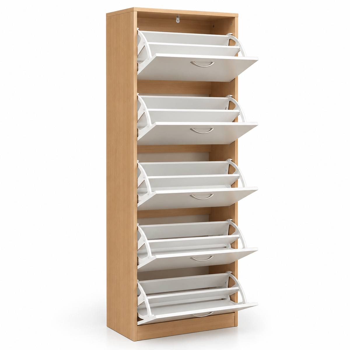 PAN Home Whitmor 30-Pair Shoe Rack with 5 Drawers – White & Natural