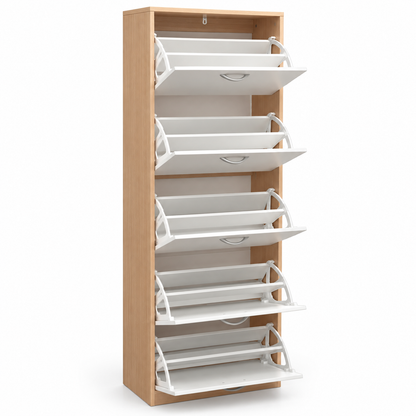 PAN Home Whitmor 30-Pair Shoe Rack with 5 Drawers – White & Natural