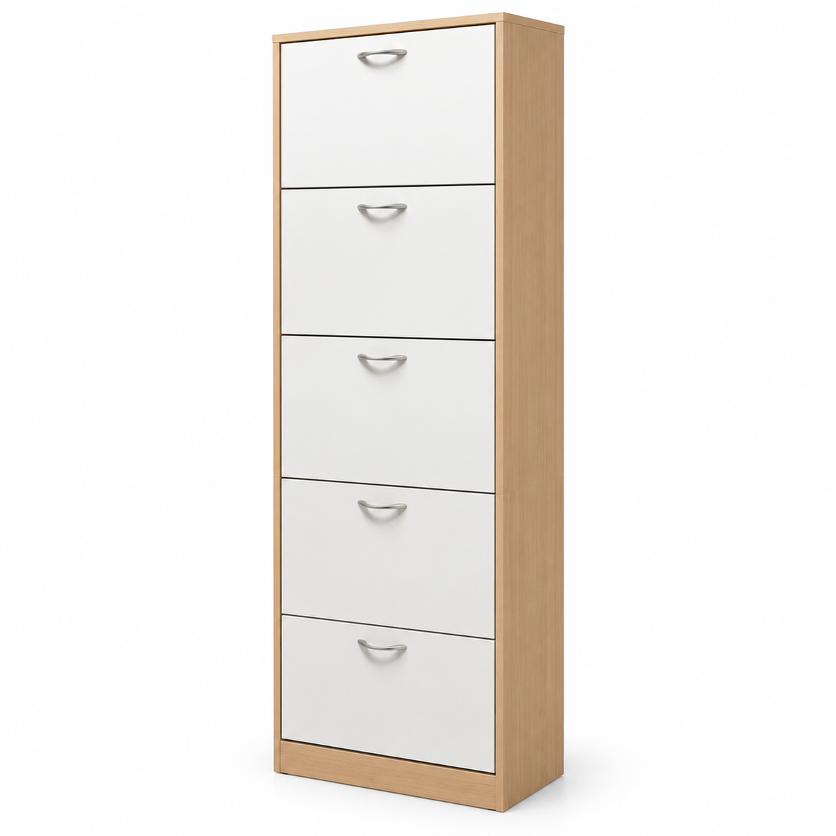 PAN Home Whitmor 30-Pair Shoe Rack with 5 Drawers – White & Natural