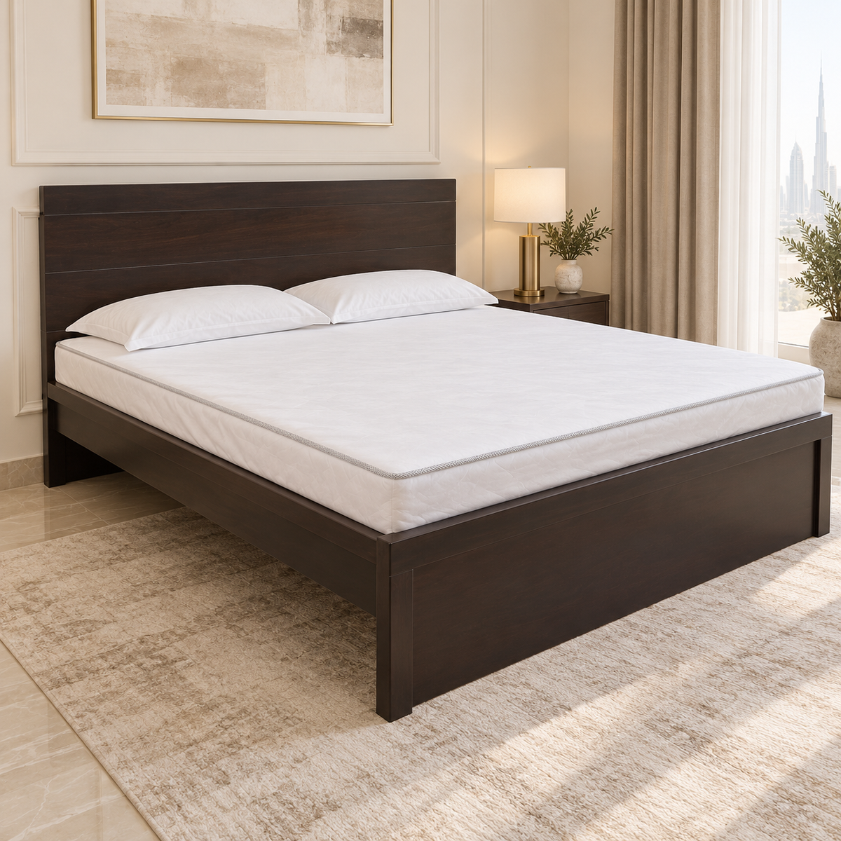 Home Box Bevel King Bed with Mattress – 180 × 200 cm – Dark Brown