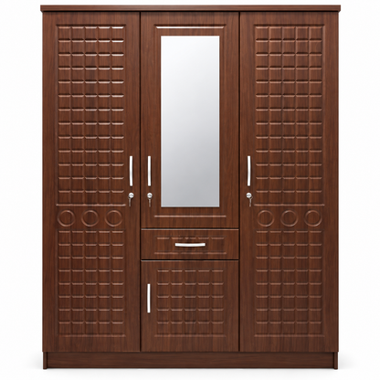 Home Box Verona 3-Door Wardrobe with Mirror, Drawer & Locks – Walnut Brown