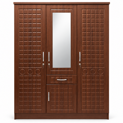 Home Box Verona 3-Door Wardrobe with Mirror, Drawer & Locks – Walnut Brown