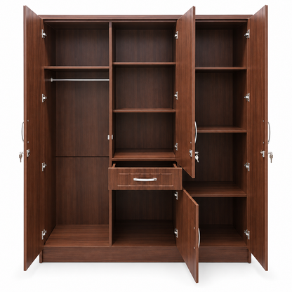 Home Box Verona 3-Door Wardrobe with Mirror, Drawer & Locks – Walnut Brown