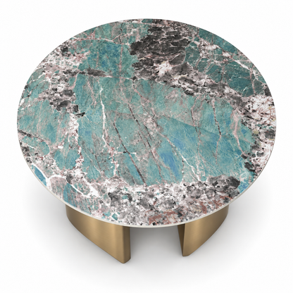 Home Centre Aurelia Verde Round Marble Coffee Table – 100 cm – Green & Gold