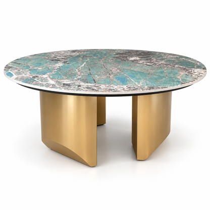 Home Centre Aurelia Verde Round Marble Coffee Table – 100 cm – Green & Gold