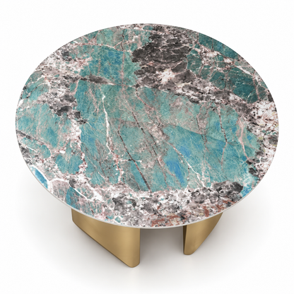 Home Centre Aurelia Verde Round Marble Coffee Table – 100 cm – Green & Gold