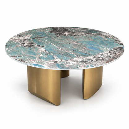 Home Centre Aurelia Verde Round Marble Coffee Table – 100 cm – Green & Gold