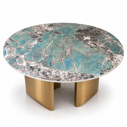Home Centre Aurelia Verde Round Marble Coffee Table – 100 cm – Green & Gold