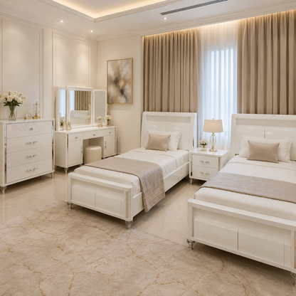 Home Centre Cepsia Kids Twin Bedroom Set with 2 Beds, Mattresses & Storage – White – 120 × 200 cm