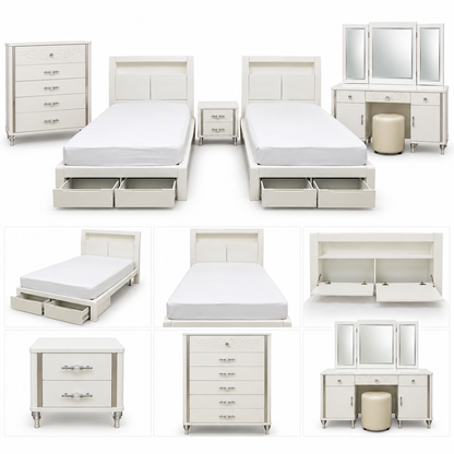 Home Centre Cepsia Kids Twin Bedroom Set with 2 Beds, Mattresses & Storage – White – 120 × 200 cm
