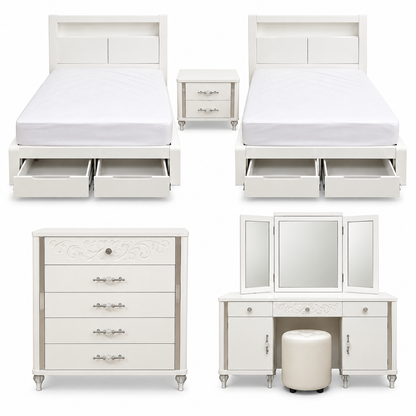 Home Centre Cepsia Kids Twin Bedroom Set with 2 Beds, Mattresses & Storage – White – 120 × 200 cm