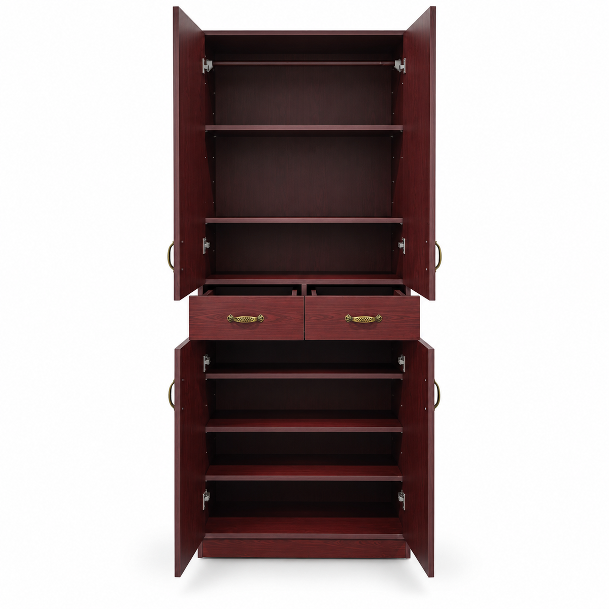 4-Door Wardrobe with 2 Drawers, Hanging Rail &amp; Shelves – Dark Mahogany Finish – 82 × 40 × 214 cm