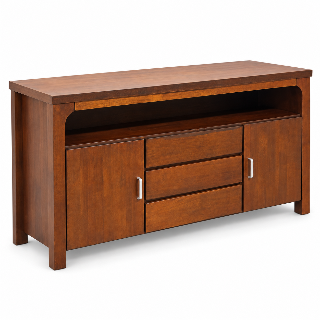 Wood Sideboard with 2 Doors, 3 Drawers & Open Shelf – 155 × 45 × 82 cm