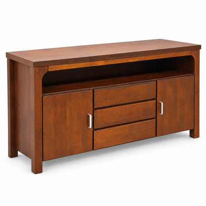 Wood Sideboard with 2 Doors, 3 Drawers & Open Shelf – 155 × 45 × 82 cm