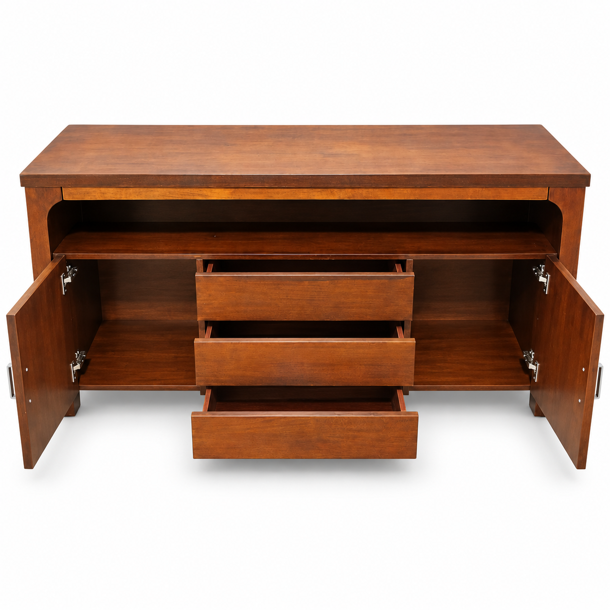 Wood Sideboard with 2 Doors, 3 Drawers & Open Shelf – 155 × 45 × 82 cm