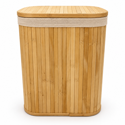 Home Box Rectangular Bamboo Laundry Basket with Lid – 72 L – Natural Brown