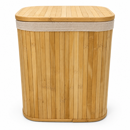 Home Box Rectangular Bamboo Laundry Basket with Lid – 72 L – Natural Brown