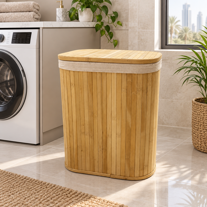 Home Box Rectangular Bamboo Laundry Basket with Lid – 72 L – Natural Brown