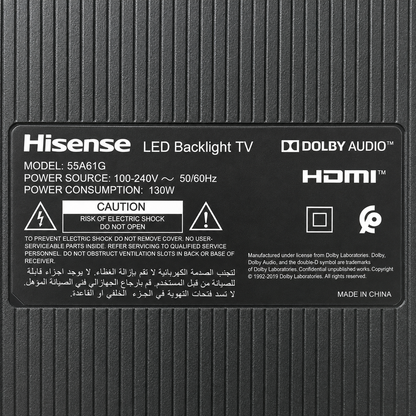 Hisense 55A61G 55-Inch 4K UHD Smart TV with Remote – Black