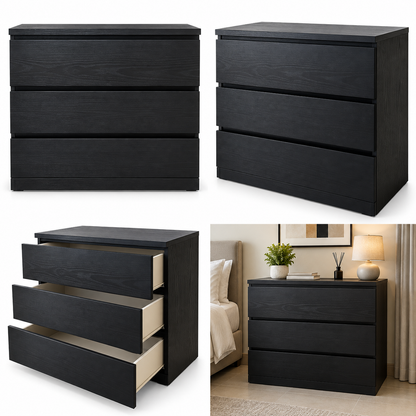 IKEA MALM 3-Drawer Chest – Black-Brown – 80 × 48 × 78 cm
