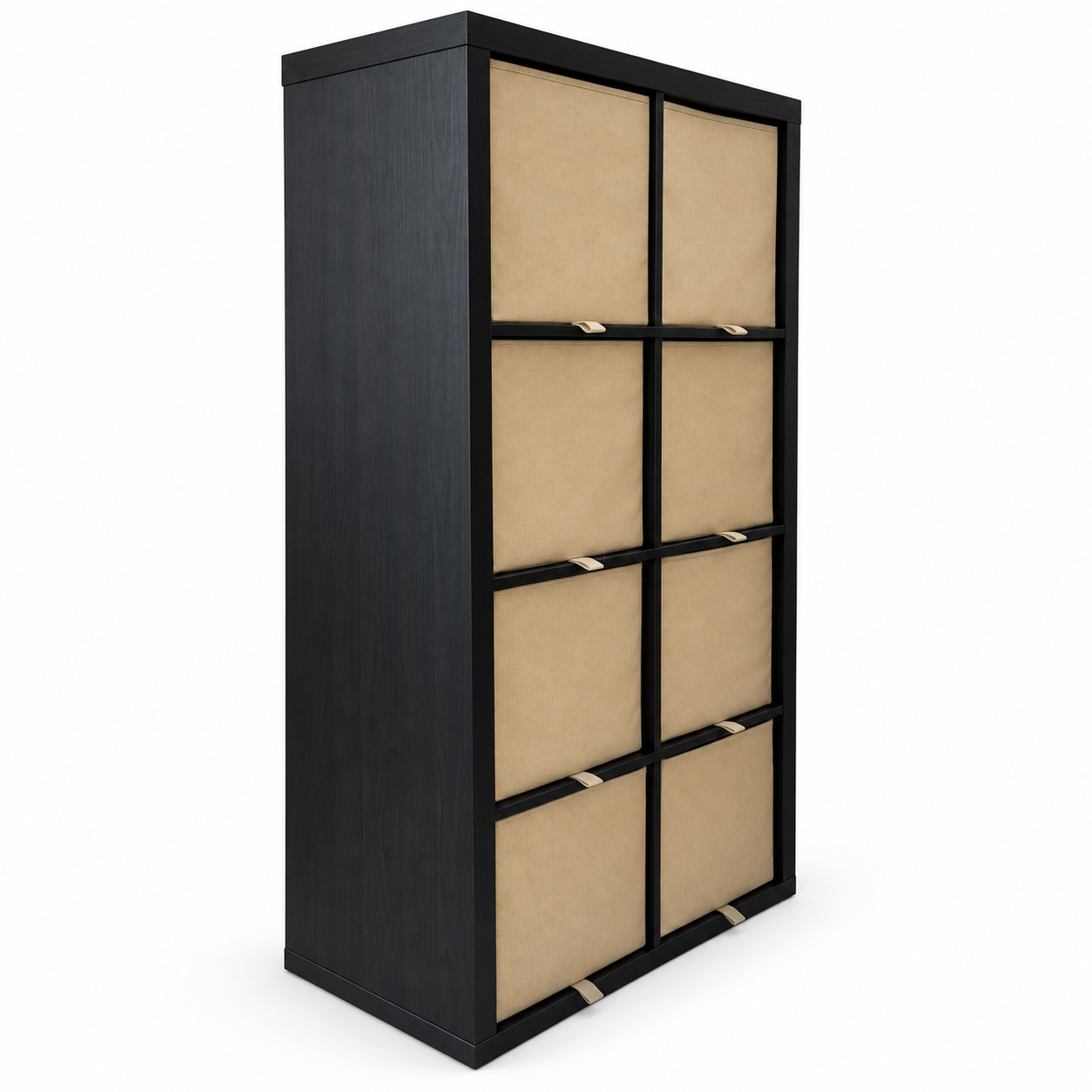 IKEA KALLAX 8-Cube Storage Unit with 8 DRÖNA Boxes – Black-Brown & Beige – 77 × 147 cm