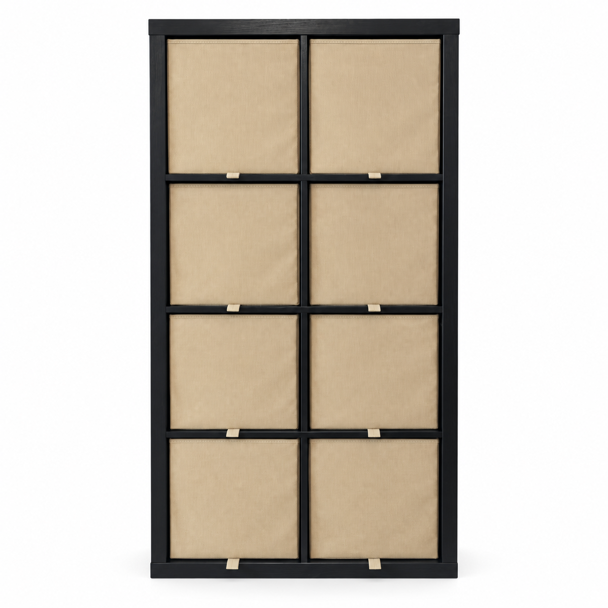 IKEA KALLAX 8-Cube Storage Unit with 8 DRÖNA Boxes – Black-Brown & Beige – 77 × 147 cm