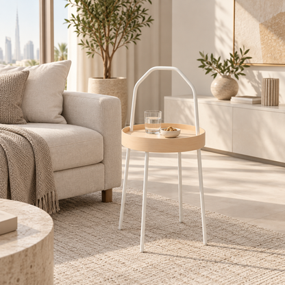 IKEA BURVIK Side Table – White & Birch Veneer – 38 cm