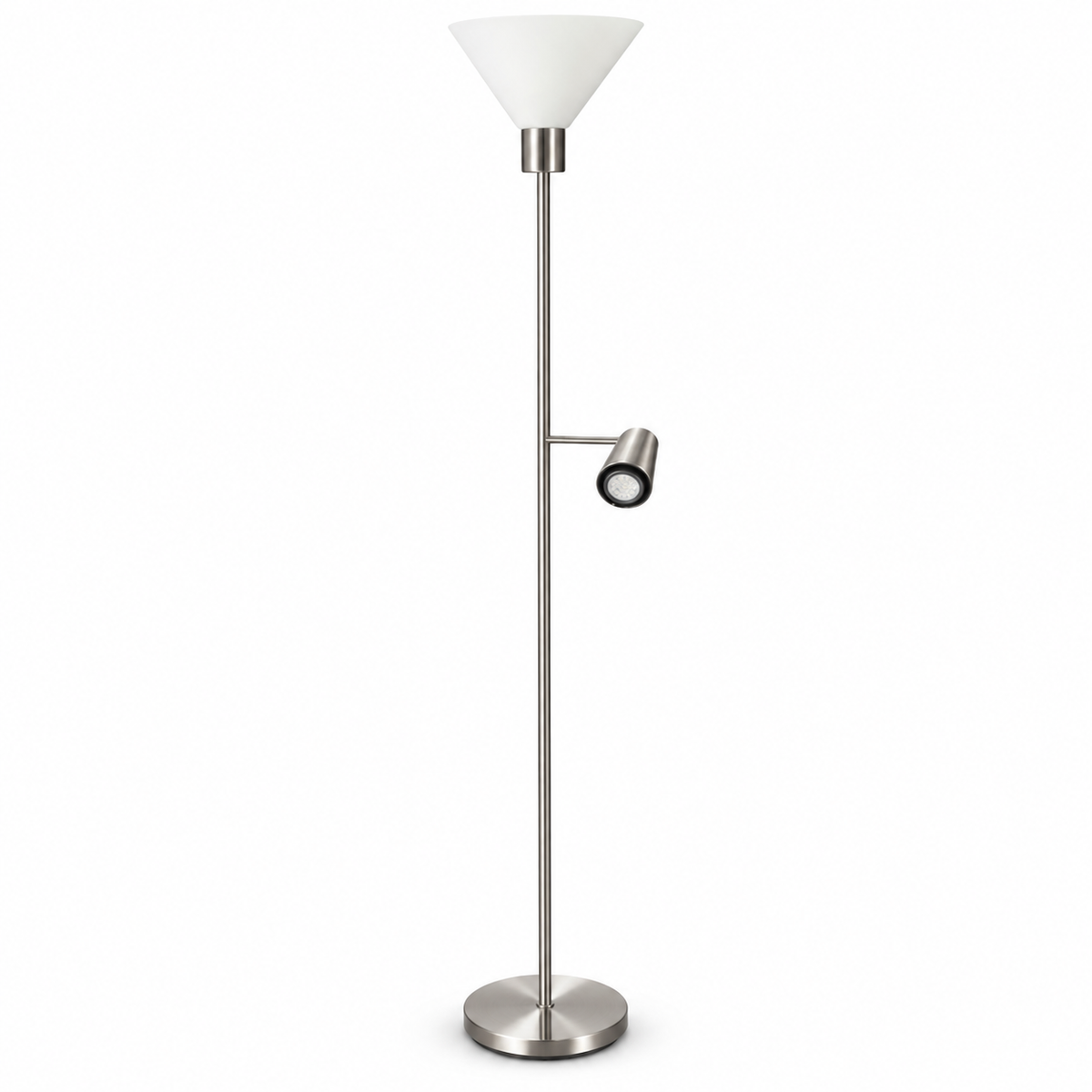 IKEA FLUGBO Floor Uplighter & Reading Lamp – Nickel-Plated / White – 180 cm